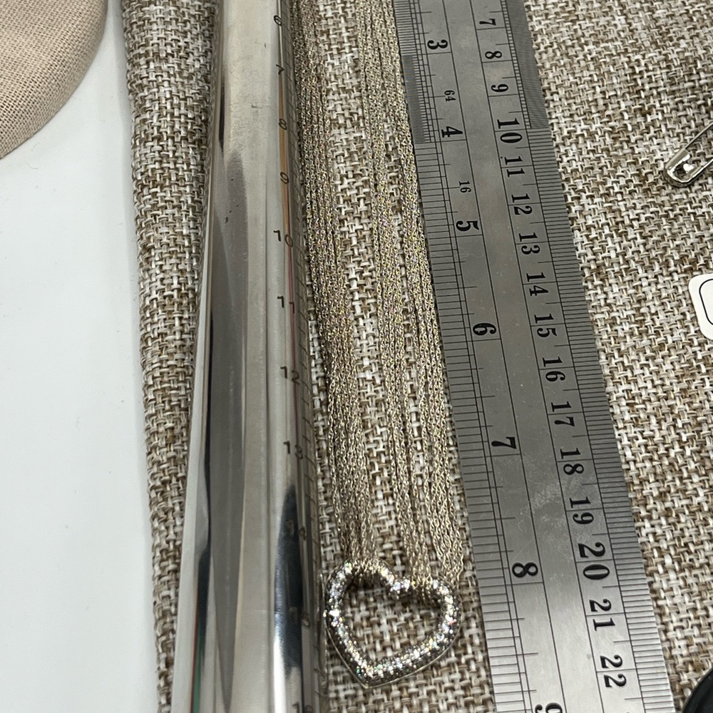 Vintage Diamonique Multi-Strand Necklace with Heart Pendant 16-18" Adjustable - Picture 15 of 15